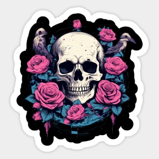 Skull Rose Female and Birds Sticker